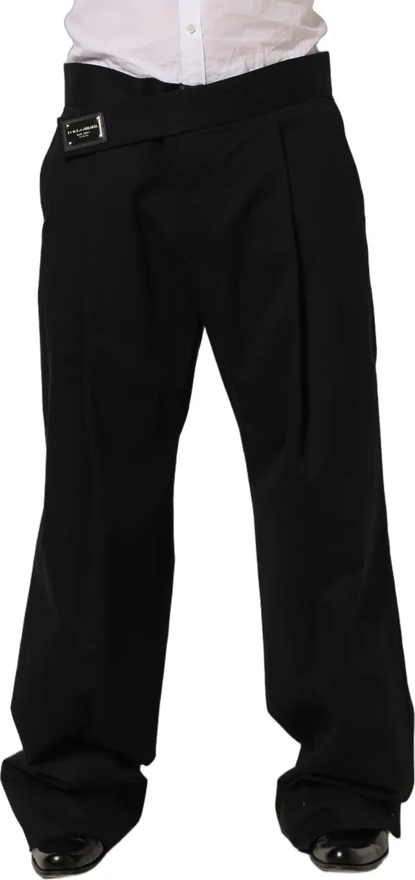 Black Cotton Straight Leg DressTrouser Pants