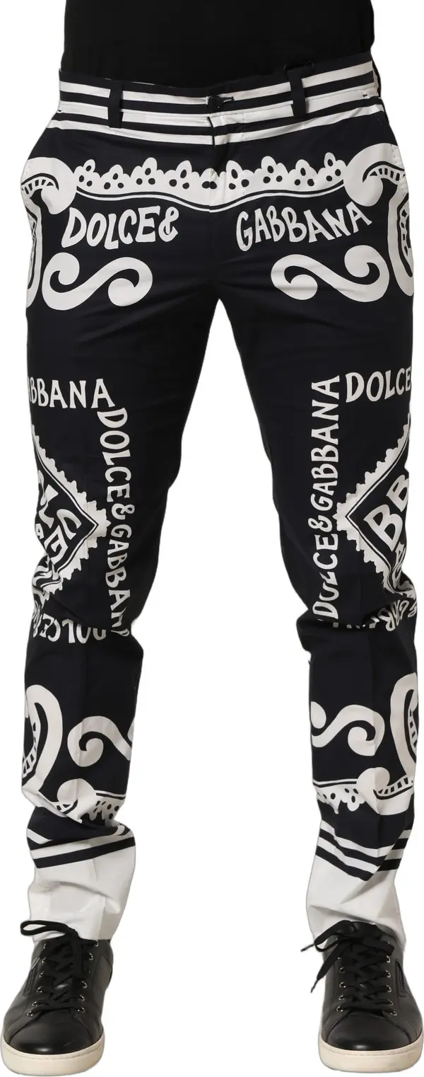 Black Cotton Poplin MarinaPrint Trouser Pants