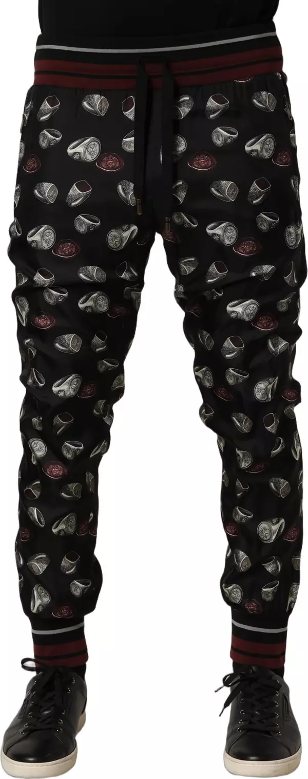 Pants Black Ring Print Silk Jogging Trousers