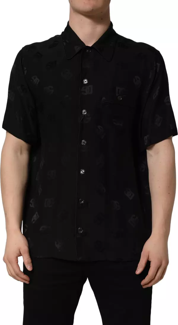 Black Logo Monogram Short Sleeves Men Shirt
