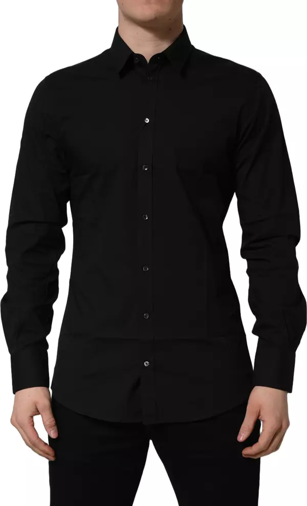 Black Cotton Stretch GOLD Fit Dress Shirt