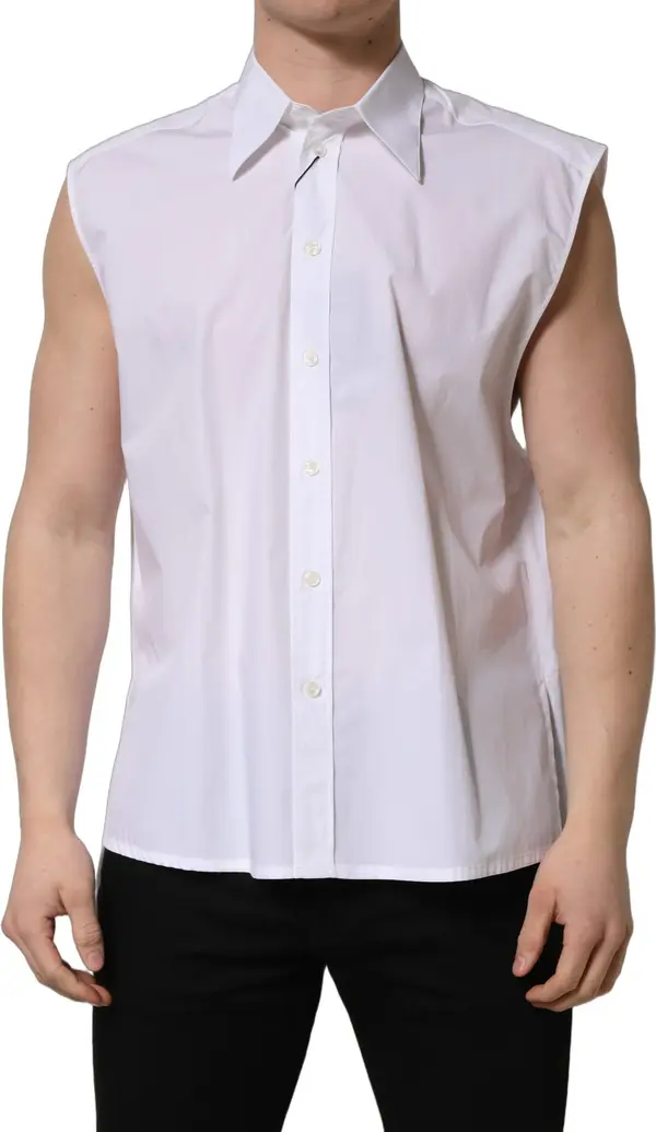 White Cotton Sleeveless Formal Dress Shirt