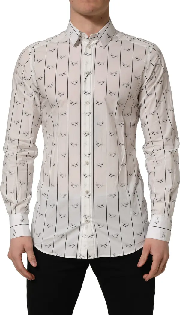 White Bee Print Cotton GOLD Fit Dress Shirt