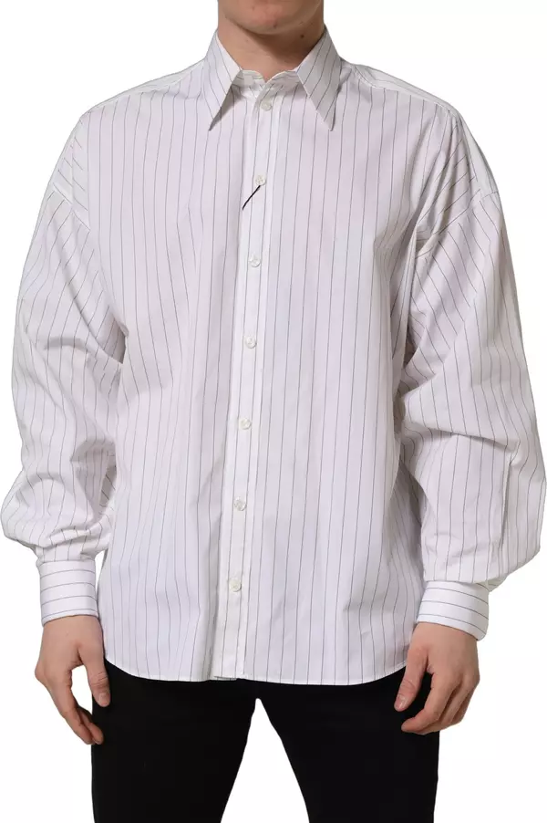 White Stripes Cotton Men Formal Dress Shirt