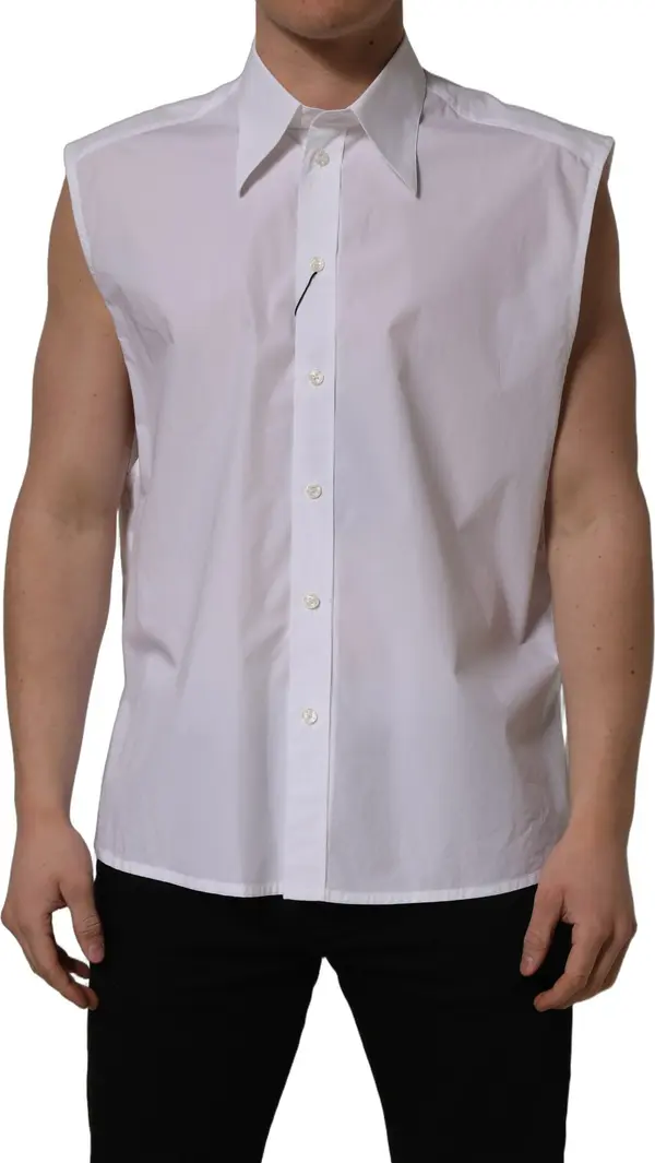 White Cotton Sleeveless Formal Dress Shirt