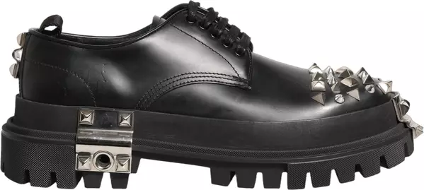 Black Leather Studded Hi-Trekking Derby Shoes