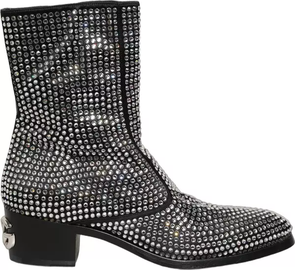 Black Crystal Embellished Ankle Boots Shoes