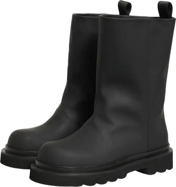 Black Leather Mid Calf Chunky Men Boots Shoes