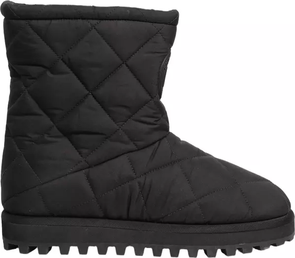 Black Quilted Effect Mid Calf Boots Shoes