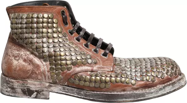 Brown Leather Runway Studs Ankle Boots Shoes