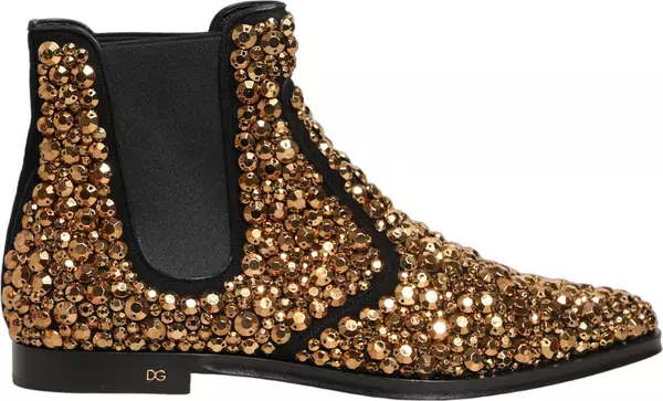 Gold Embellished Chelsea Ankle Boots Shoes