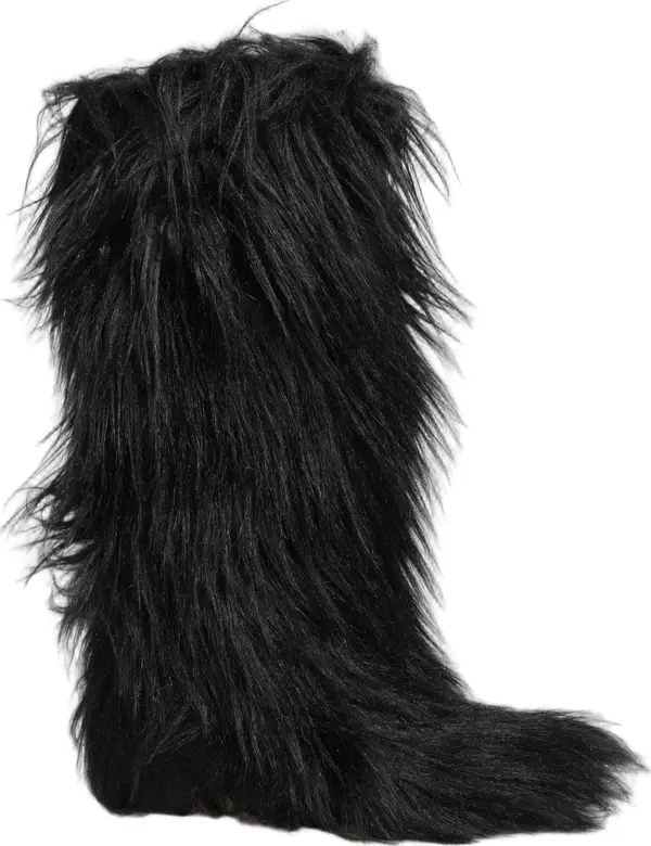 Black Faux Fur Mid Calf Winter Boots Shoes