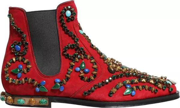 Red Embellished Chelsea Ankle Boots Shoes
