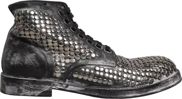 Black Leather Runway Studs Ankle Boots Shoes
