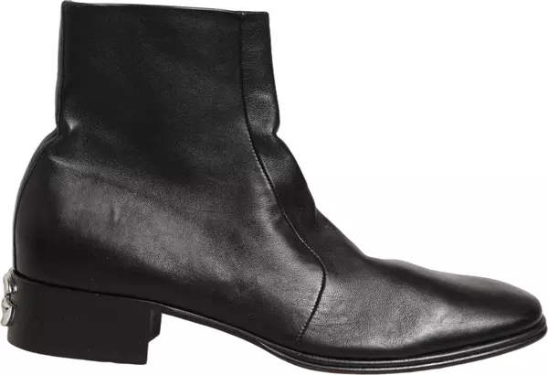Black Leather Logo Short Ankle Boots Shoes