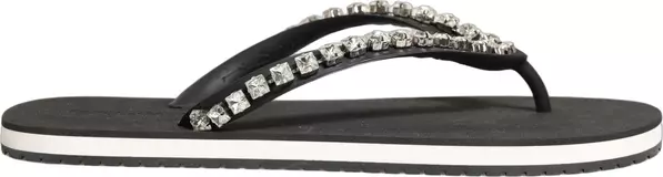 Black Embellished Rubber Flip Flops Men Shoes