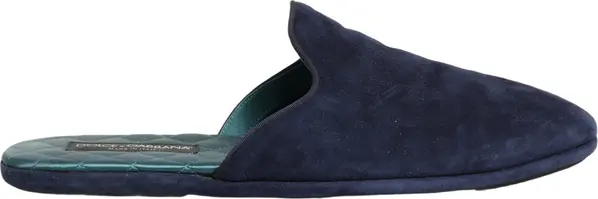Blue Suede Slides Flat Slipper Men Shoes