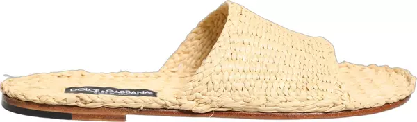 Beige Straw Raffia Slides Sandals Flats Shoes