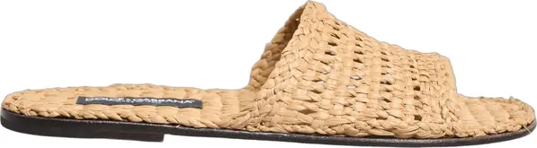 Beige Straw Raffia Slides Sandals Flats Shoes