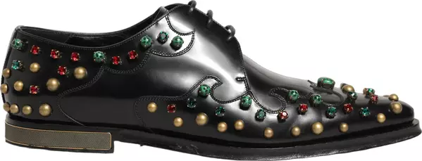 Black Leather Derby Dress Studded Formal Shoes