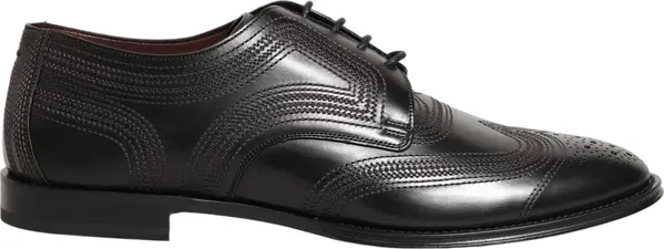 Black Embroidered Leather Derby Dress Shoes