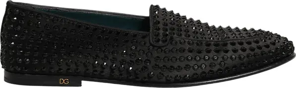 Black Rhinestone Embellished Loafers Shoes