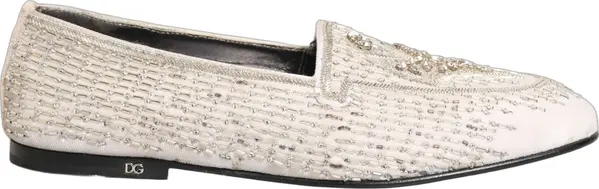 White Satin Embellished Dress Loafers Shoes