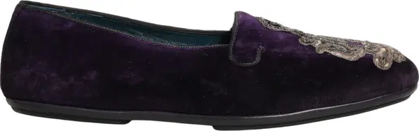 Purple Velvet Crown Embroidery Loafers Shoes