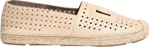 Beige Leather Cutout Logo Espadrilles Shoes