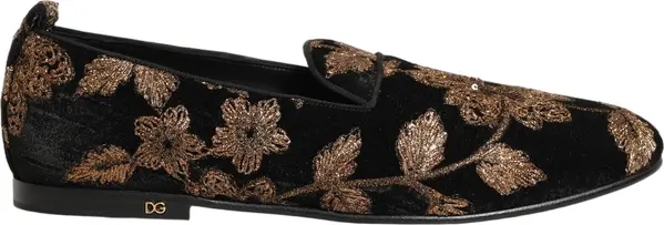 Black Floral Jacquard Dress Loafers Shoes