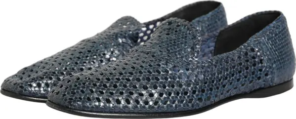 Blue Woven Raffia Slip On Loafers Men Shoes