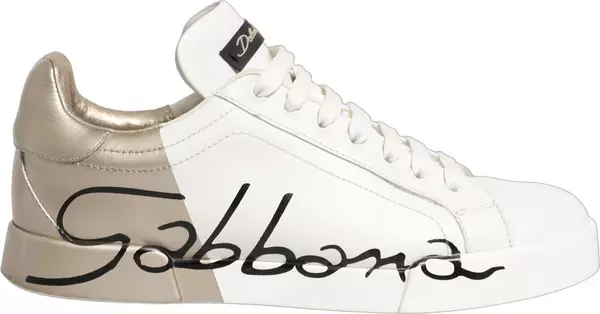 White Gold Low Top Leather Sneakers Shoes