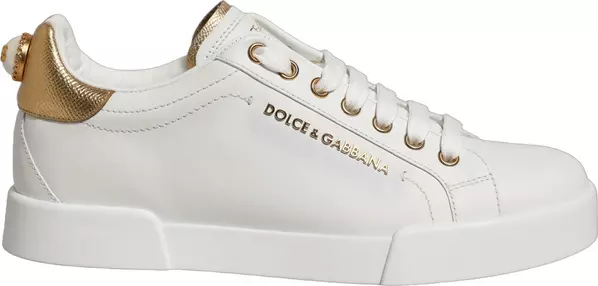 White Gold Embellished Low Top Sneakers Shoes