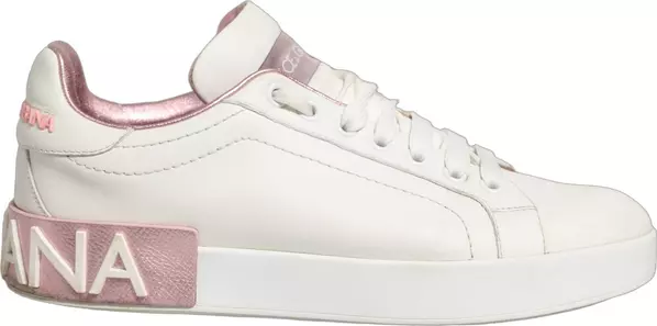 White Pink Leather Low Top Sneakers Shoes