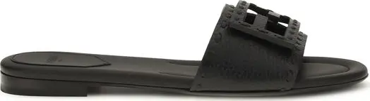 Black Calf Leather Bos Taurus Flat Sandals