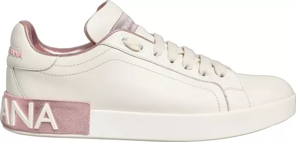 White Pink Leather Low Top Sneakers Shoes