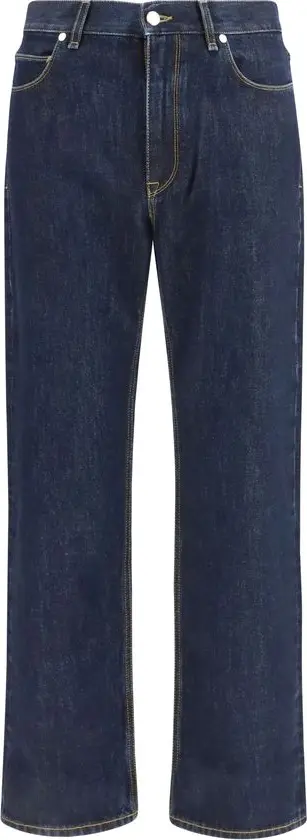 Blue Cotton Straight-Leg Jeans