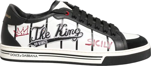 White Black DG Logo King Patch Low-Top Sneaker Shoes