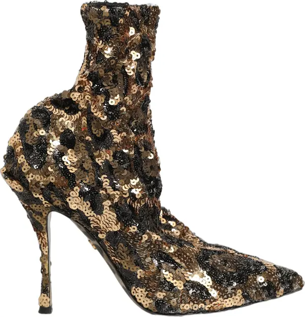 Gold Leopard Sequin Sock Ankle Boots Shoes