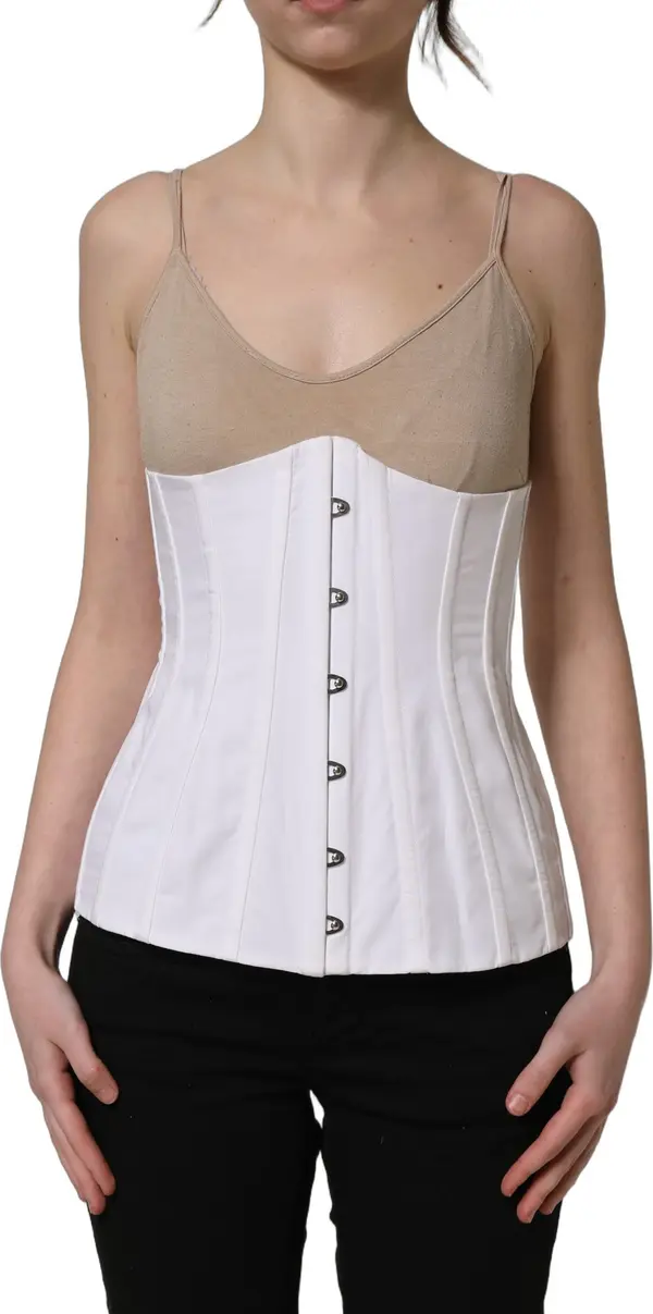 White Brown Cotton Sleeveless Corset Top