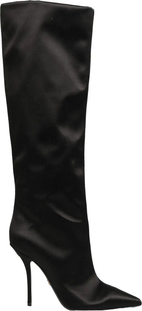 Black Satin Knee High Stiletto Boots Shoes