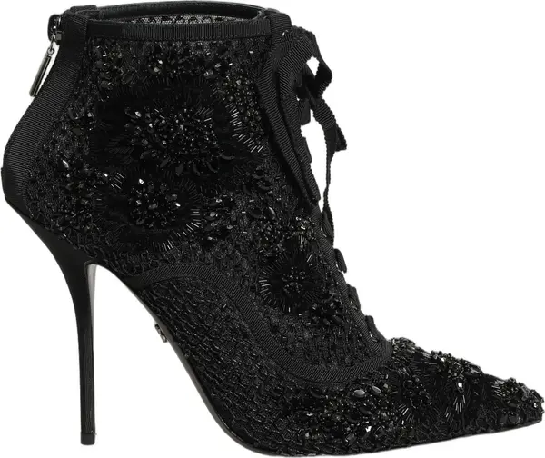 Black Embellished Mesh Ankle Boots Shoes