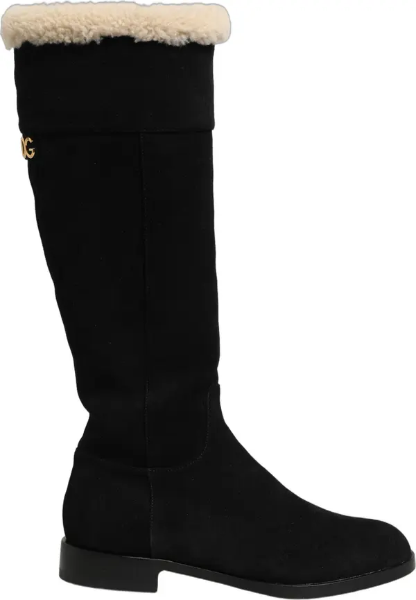 Black Suede Leather Knee High Boots Shoes