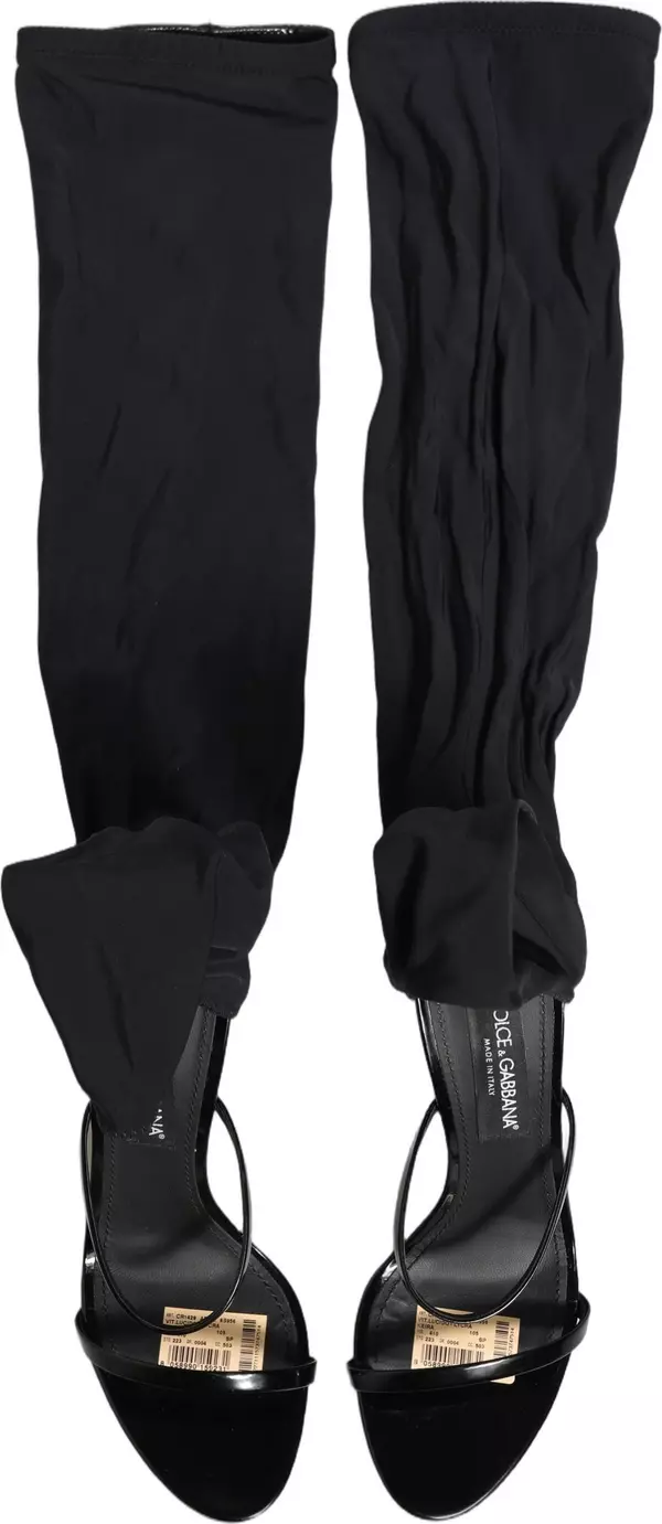 Stiletto Sandals Socks Knee High Boots Black