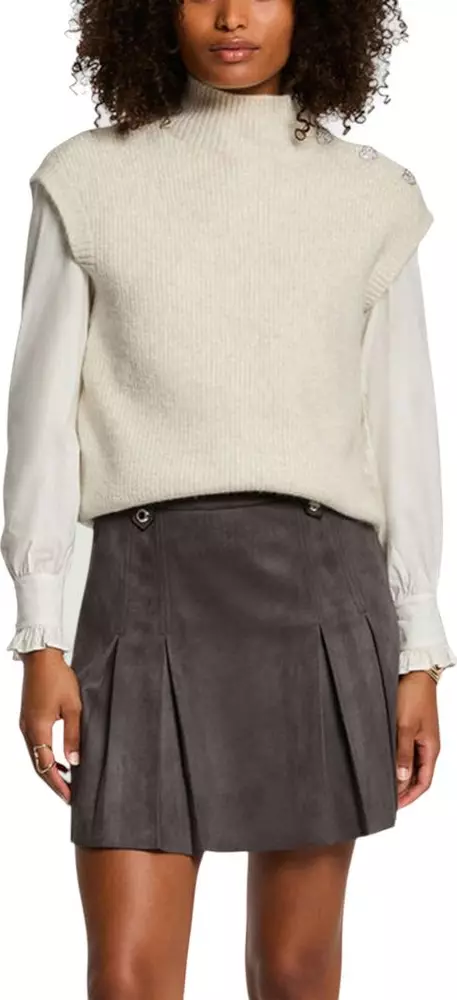 Beige Polyester Sleeveles Sweater