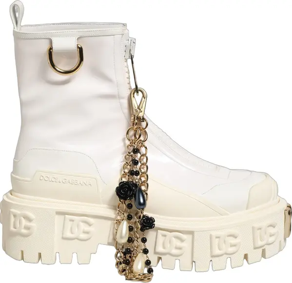 White Leather Rubber Logo Ankle Boots Shoes