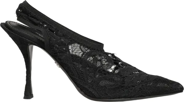 Black Lace Pointed Toe Slingback Pumps Shoes
