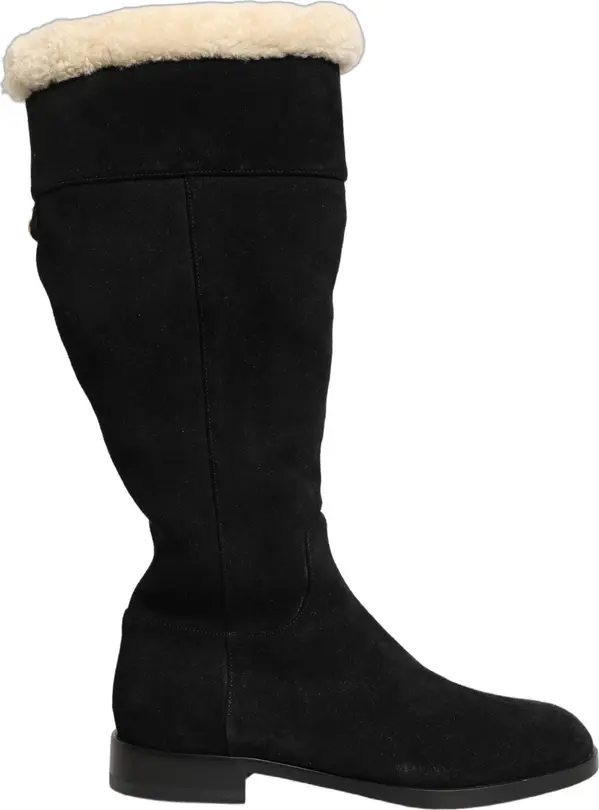 Suede Leather Knee High Boots Black
