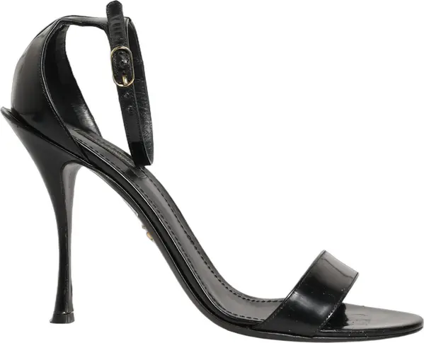 Black Leather Ankle Strap Heels Sandals Shoes