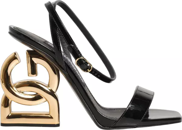 Black Leather Ankle Strap Heels Sandals Shoes